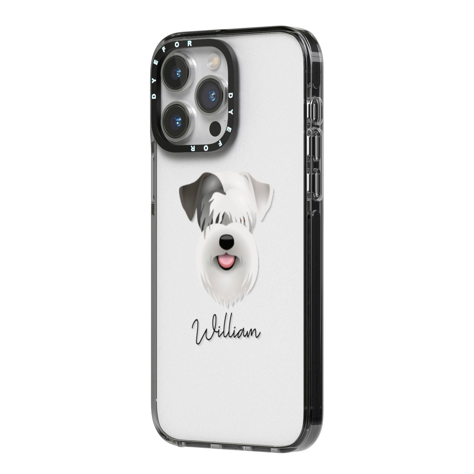 Sealyham Terrier Personalised iPhone 14 Pro Max Black Impact Case Side Angle on Silver phone
