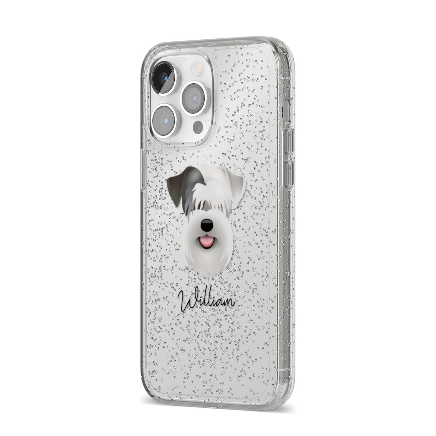 Sealyham Terrier Personalised iPhone 14 Pro Max Glitter Tough Case Silver Angled Image