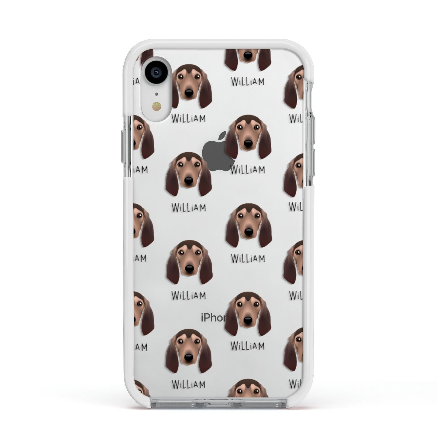 Segugio Italiano Icon with Name Apple iPhone XR Impact Case White Edge on Silver Phone