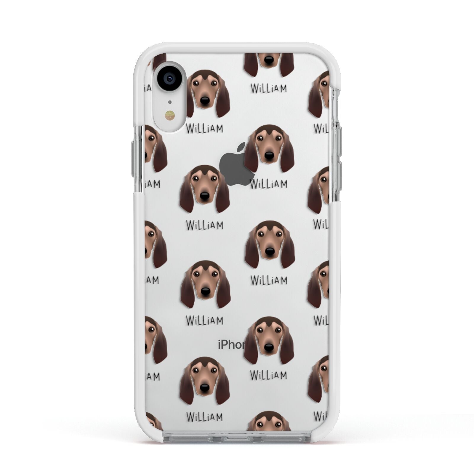 Segugio Italiano Icon with Name Apple iPhone XR Impact Case White Edge on Silver Phone