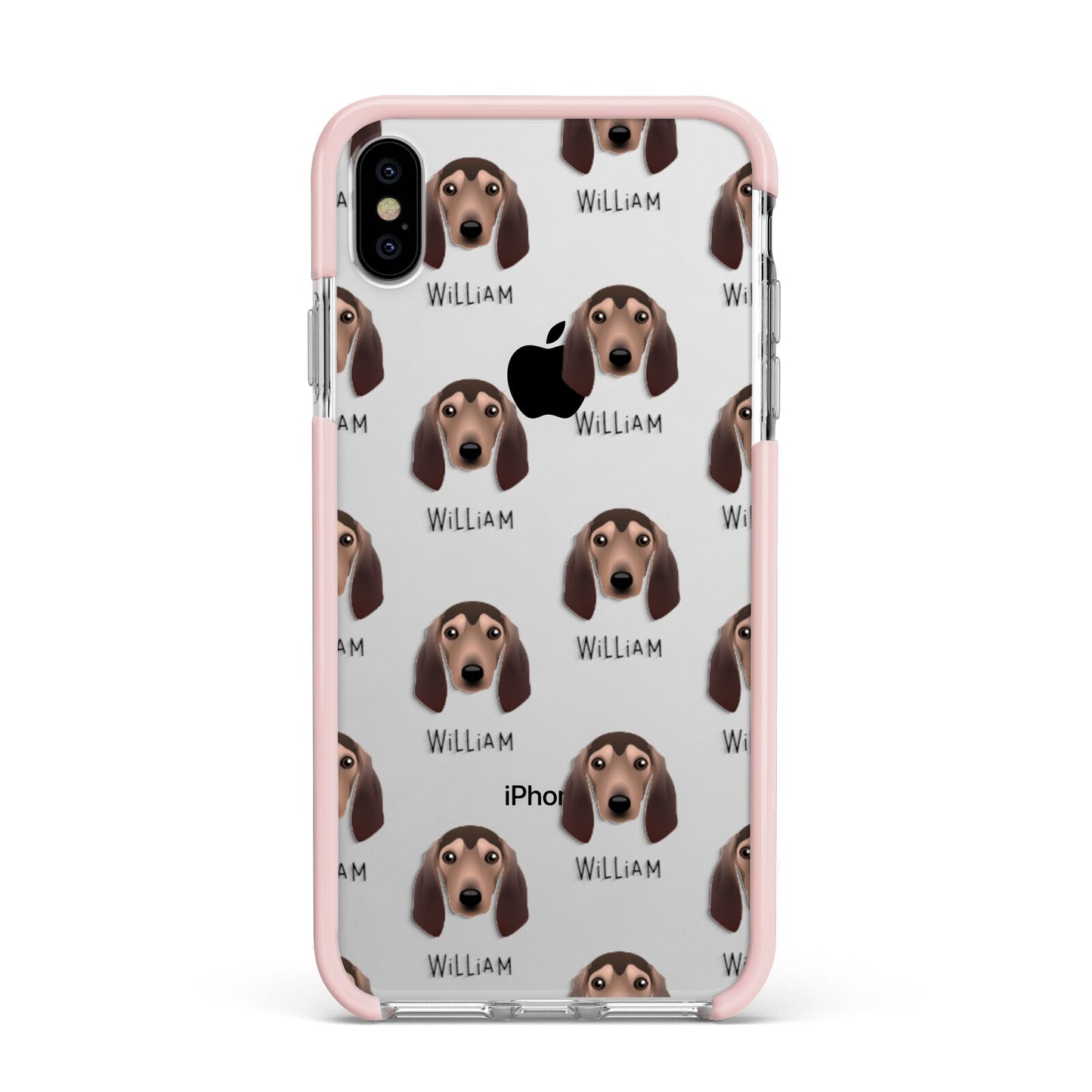 Segugio Italiano Icon with Name Apple iPhone Xs Max Impact Case Pink Edge on Silver Phone