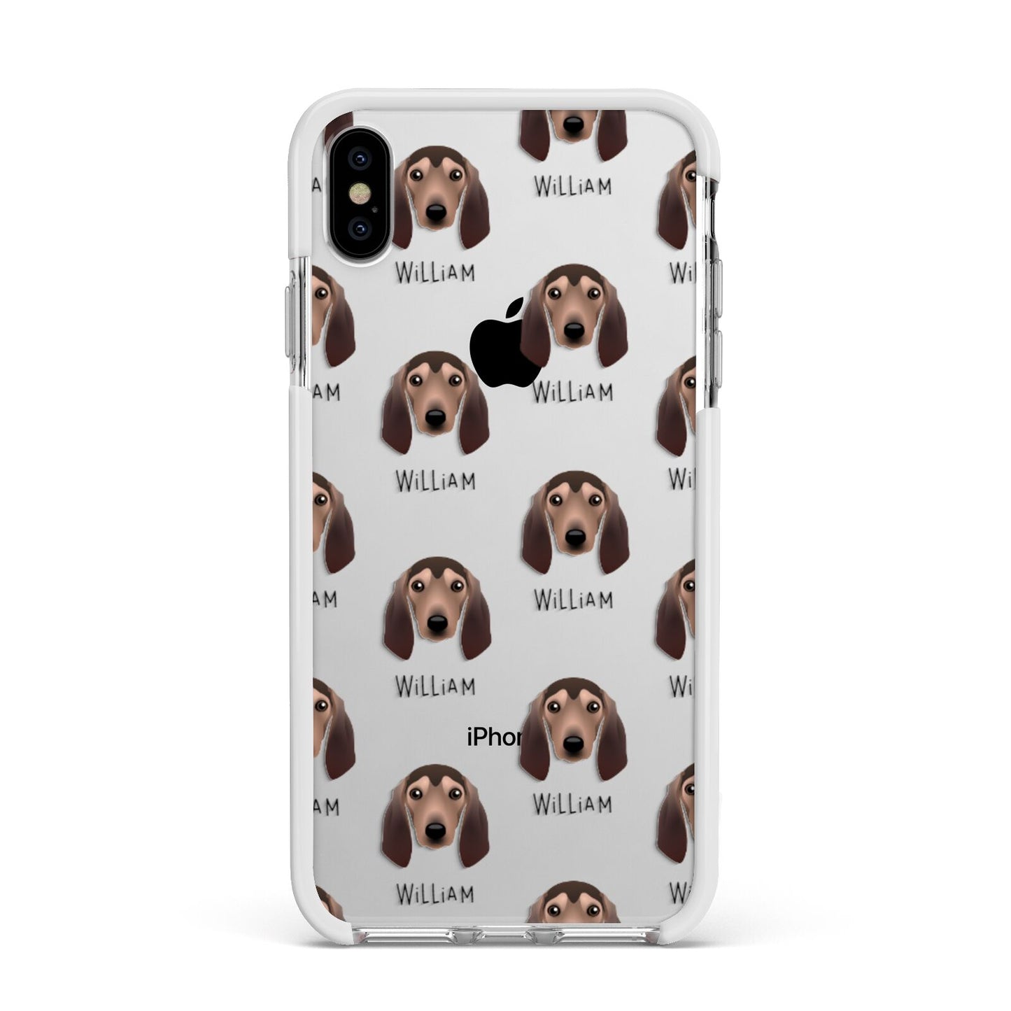Segugio Italiano Icon with Name Apple iPhone Xs Max Impact Case White Edge on Silver Phone