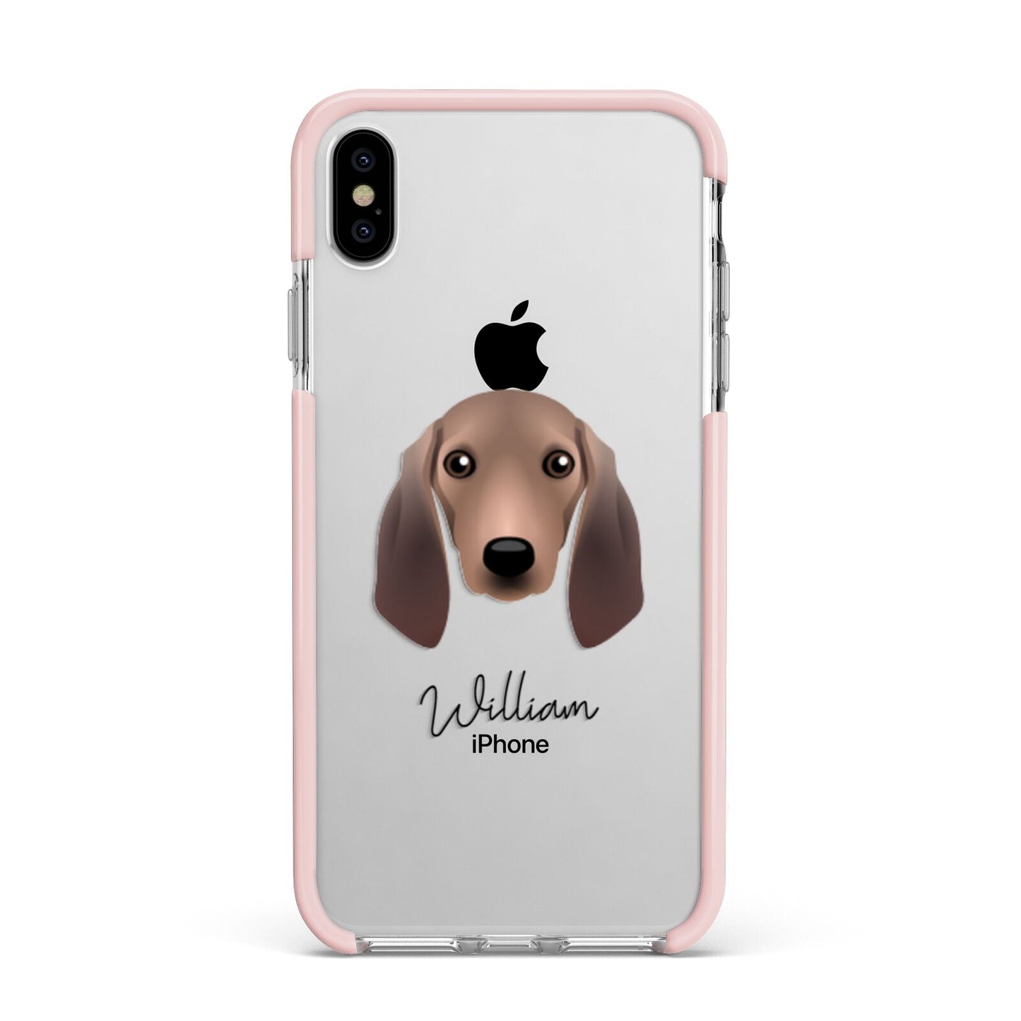 Segugio Italiano Personalised Apple iPhone Xs Max Impact Case Pink Edge on Silver Phone