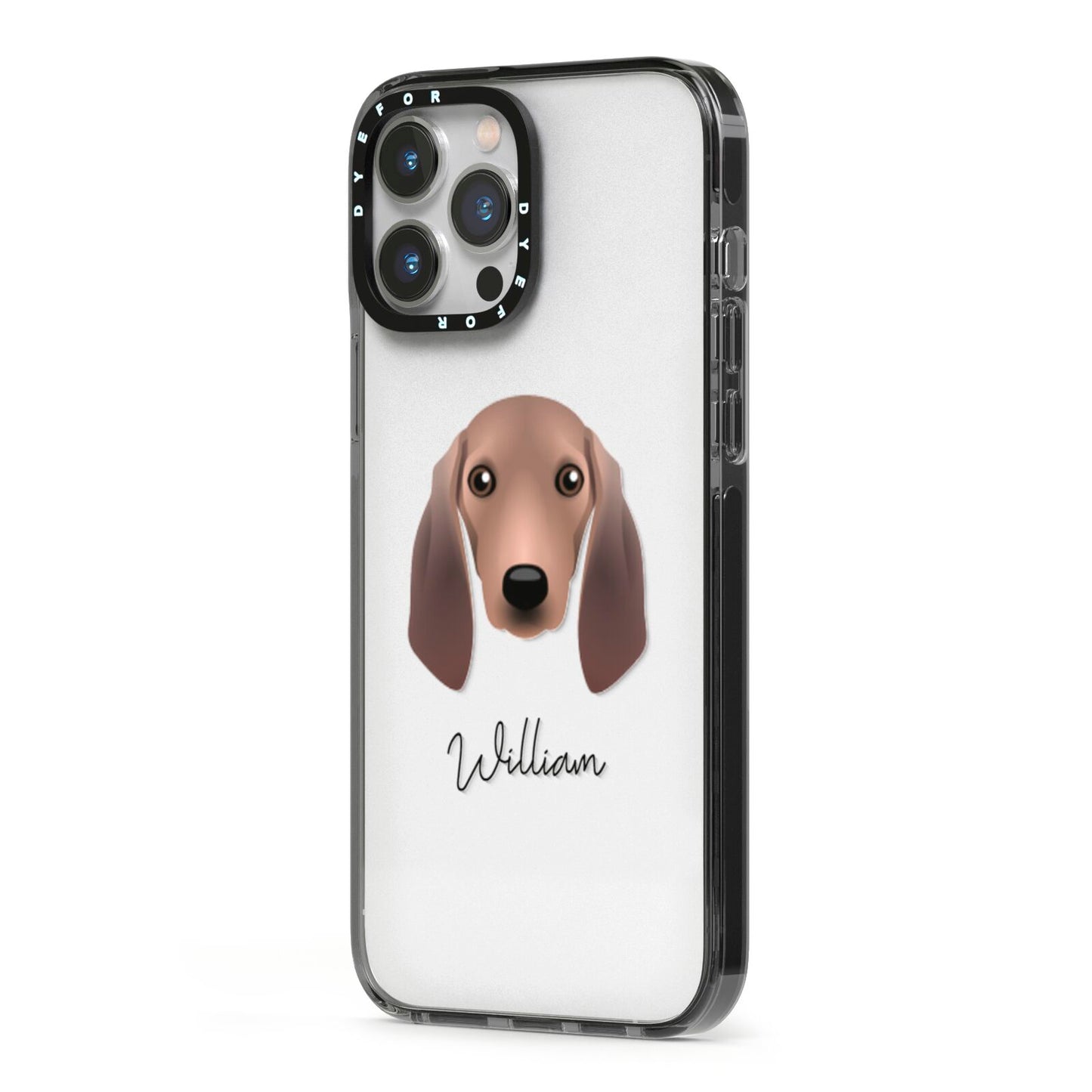 Segugio Italiano Personalised iPhone 13 Pro Max Black Impact Case Side Angle on Silver phone