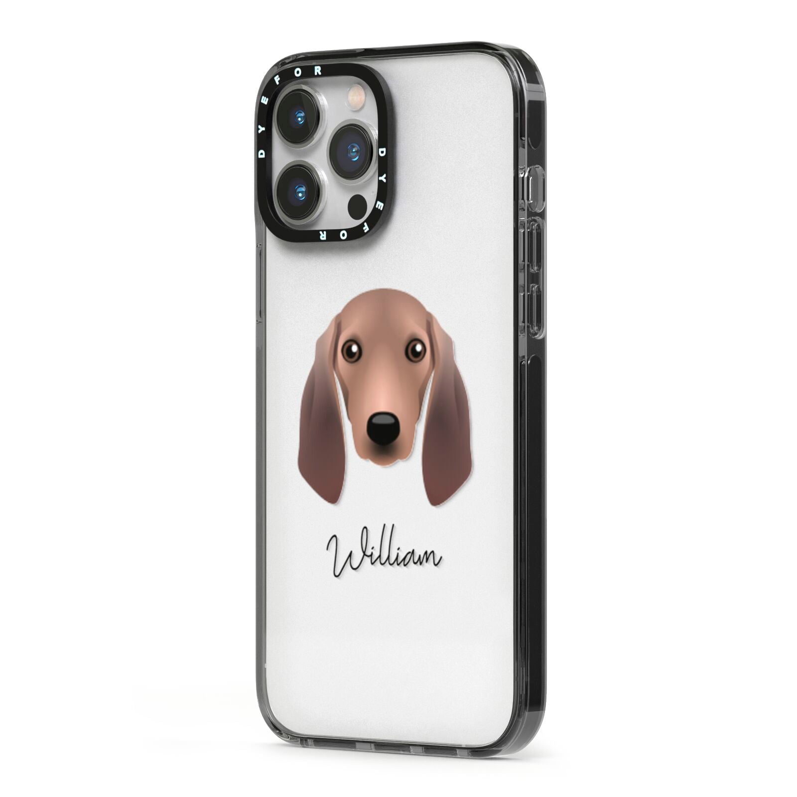 Segugio Italiano Personalised iPhone 13 Pro Max Black Impact Case Side Angle on Silver phone