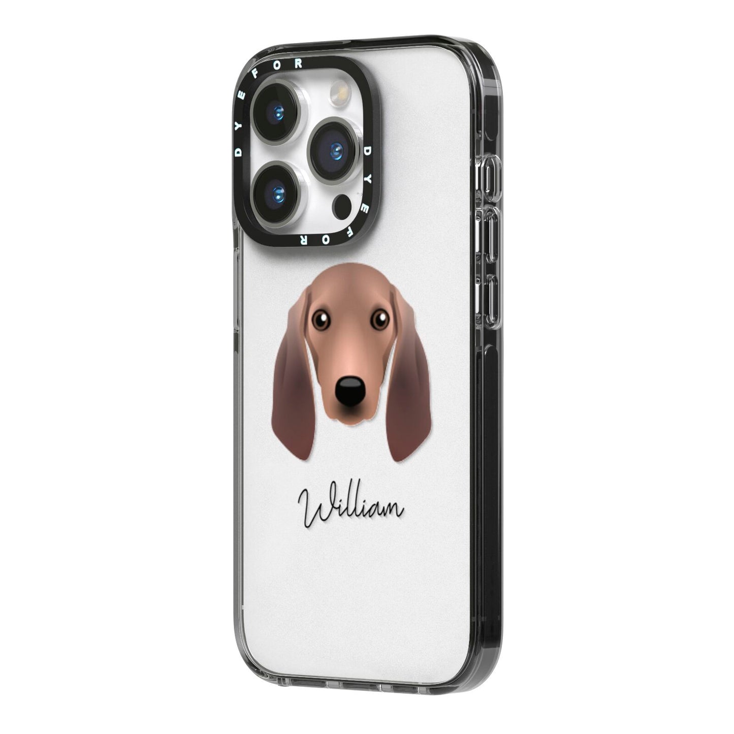 Segugio Italiano Personalised iPhone 14 Pro Black Impact Case Side Angle on Silver phone
