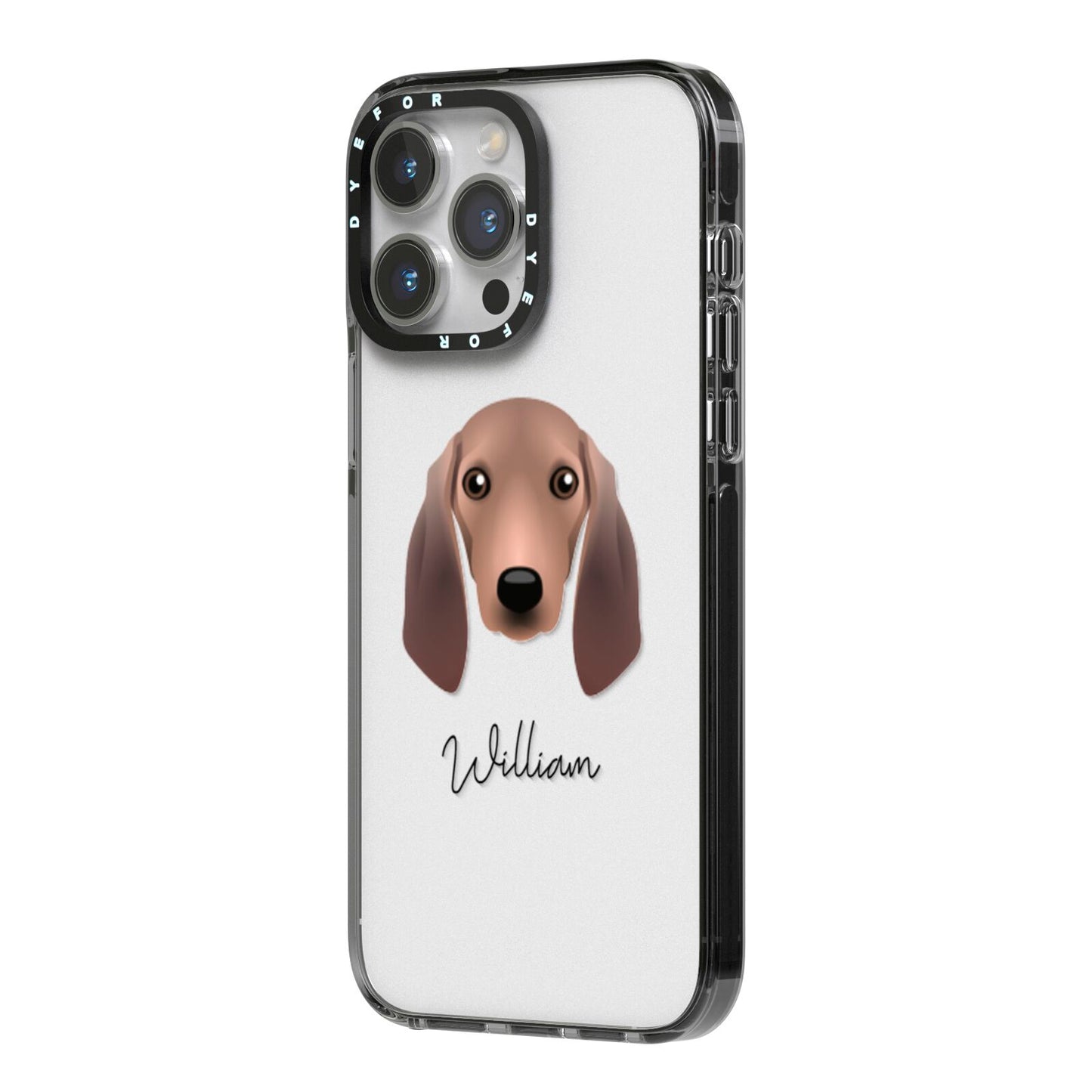 Segugio Italiano Personalised iPhone 14 Pro Max Black Impact Case Side Angle on Silver phone