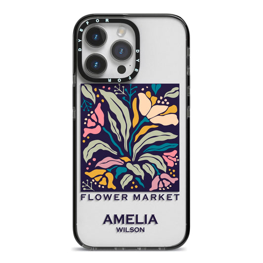 Seoul Flower Market iPhone 14 Pro Max Black Impact Case on Silver phone