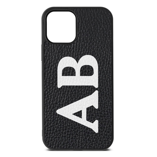 Serif Initials Black Pebble Leather iPhone 12 Case