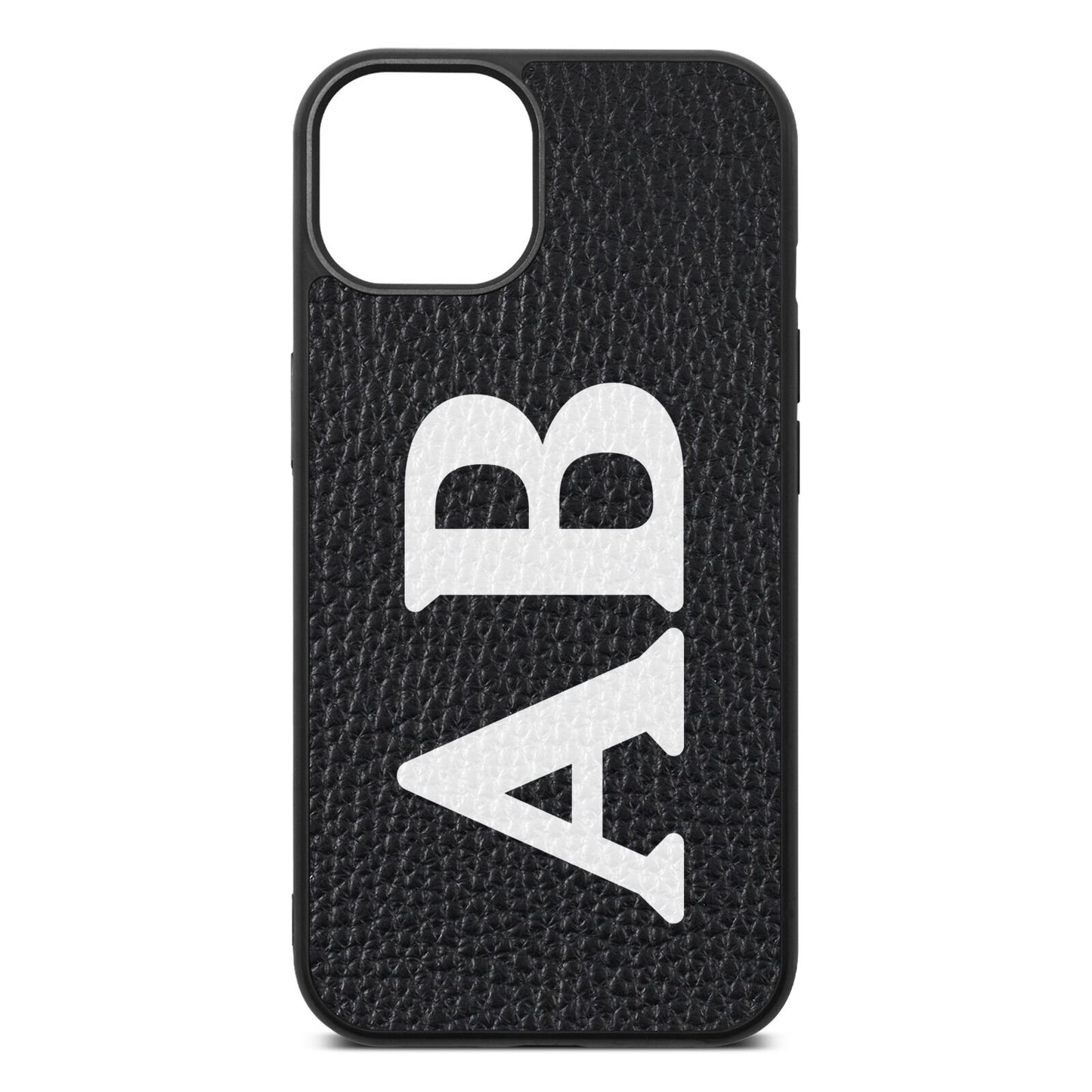 Serif Initials Black Pebble Leather iPhone 13 Case