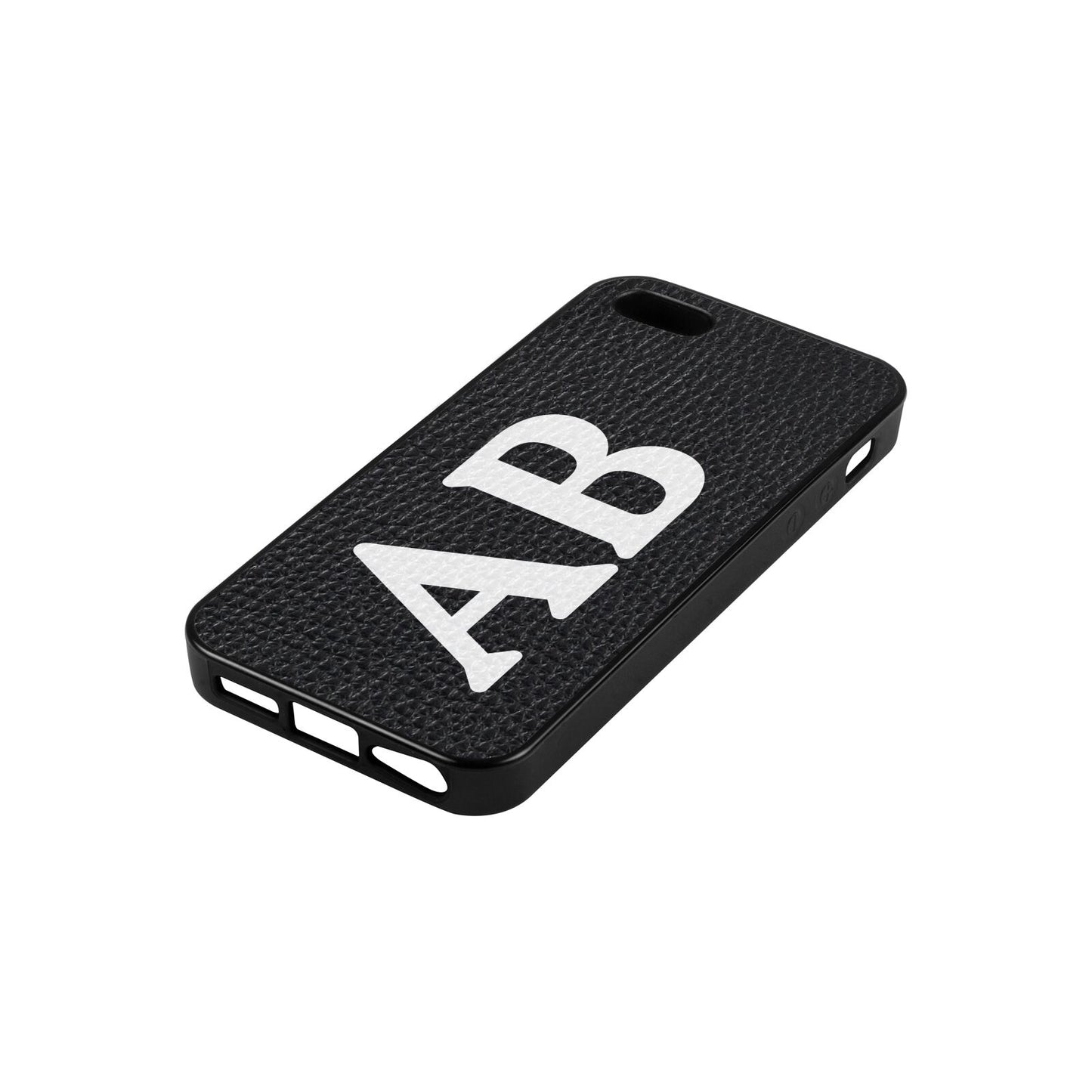 Serif Initials Black Pebble Leather iPhone 5 Case Side Angle