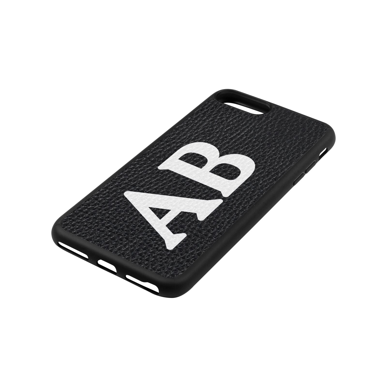 Serif Initials Black Pebble Leather iPhone 8 Plus Case Side Angle