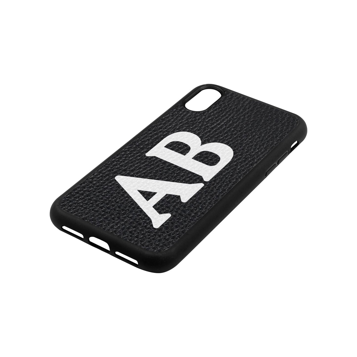 Serif Initials Black Pebble Leather iPhone Xr Case Side Angle