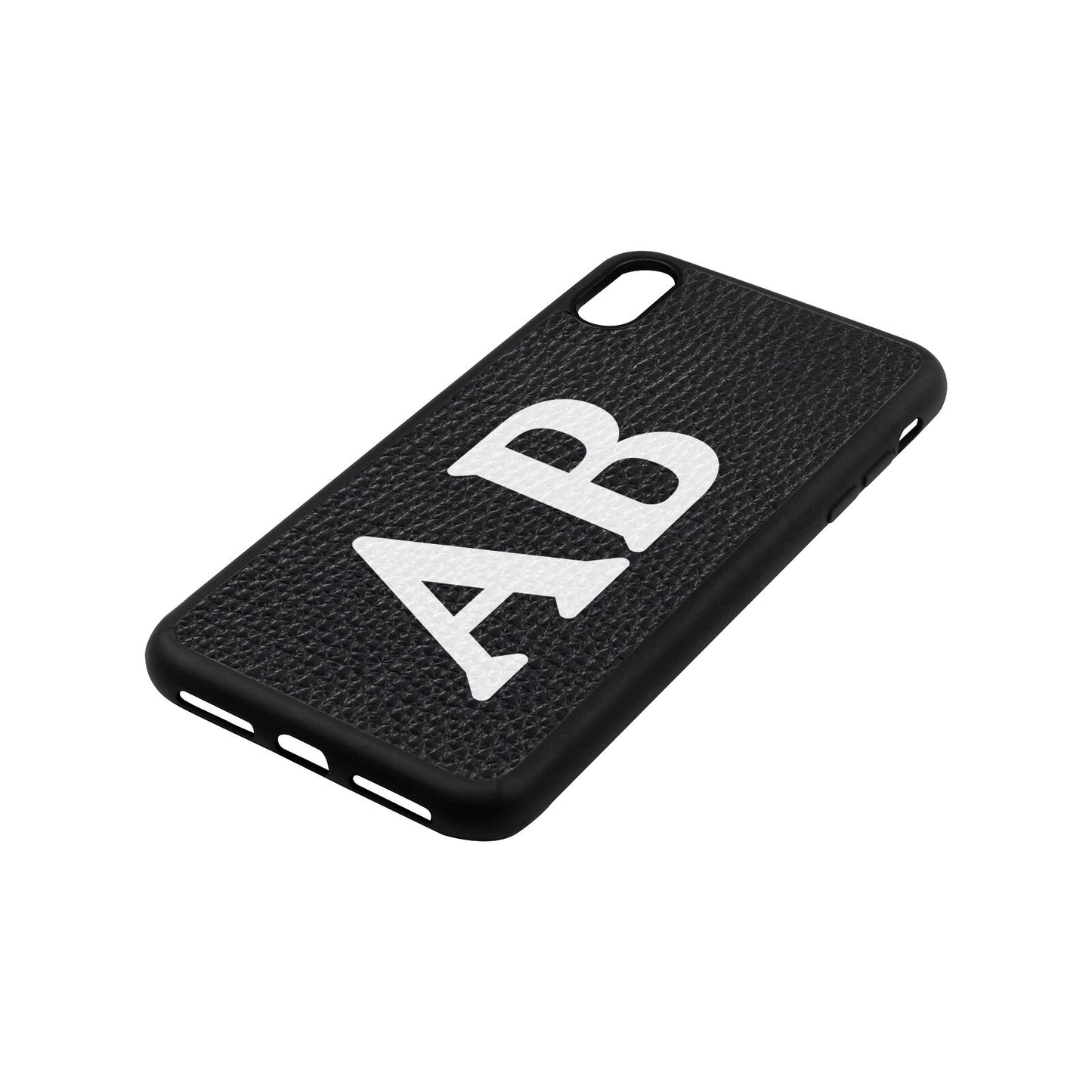 Serif Initials Black Pebble Leather iPhone Xs Max Case Side Angle