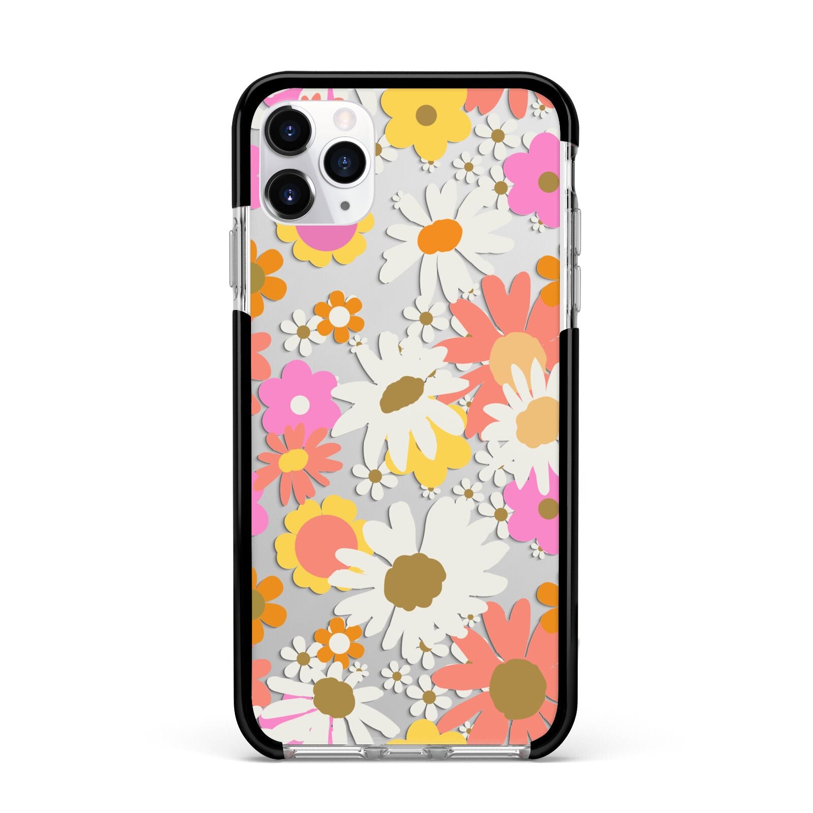 Seventies Floral Apple iPhone 11 Pro Max in Silver with Black Impact Case