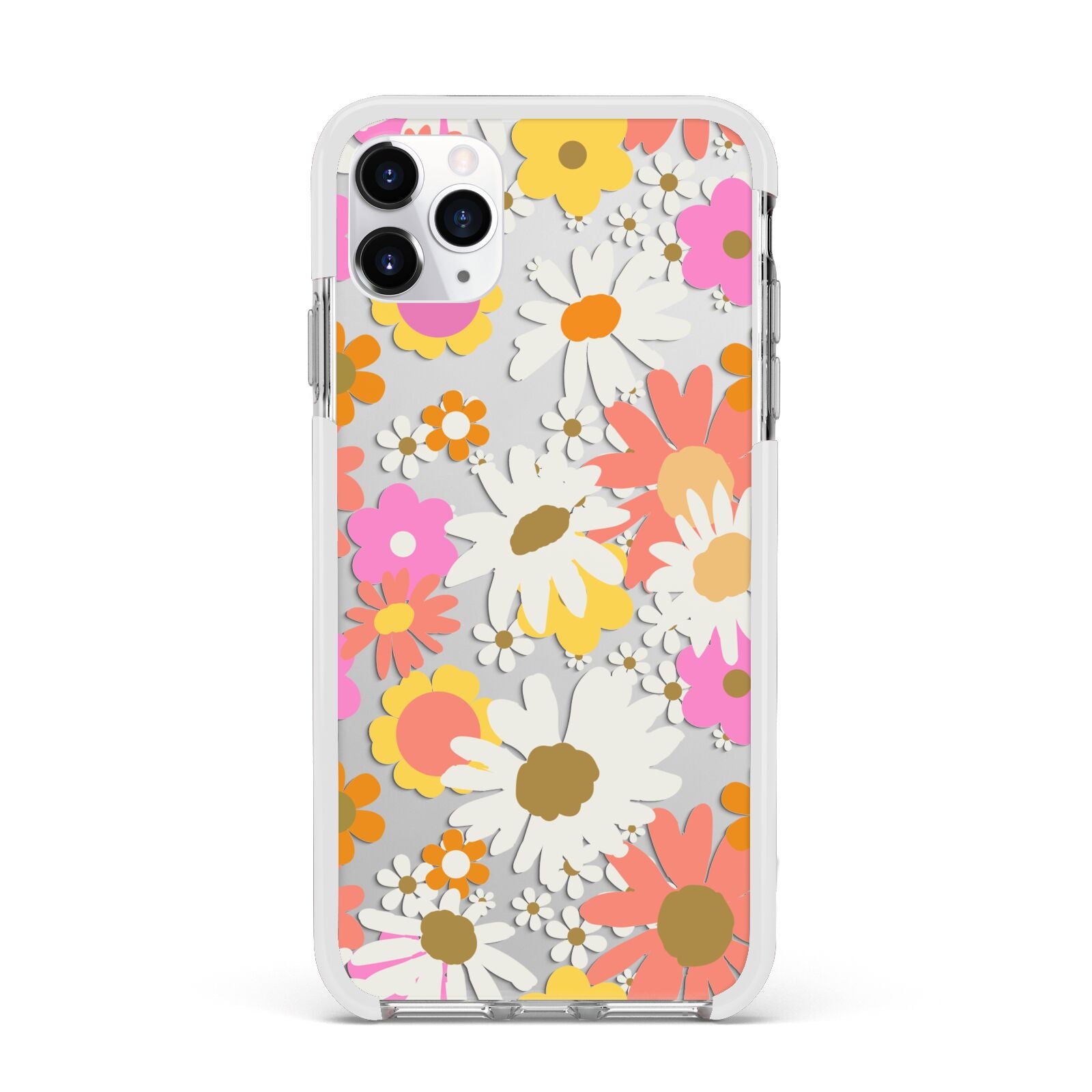 Seventies Floral Apple iPhone 11 Pro Max in Silver with White Impact Case