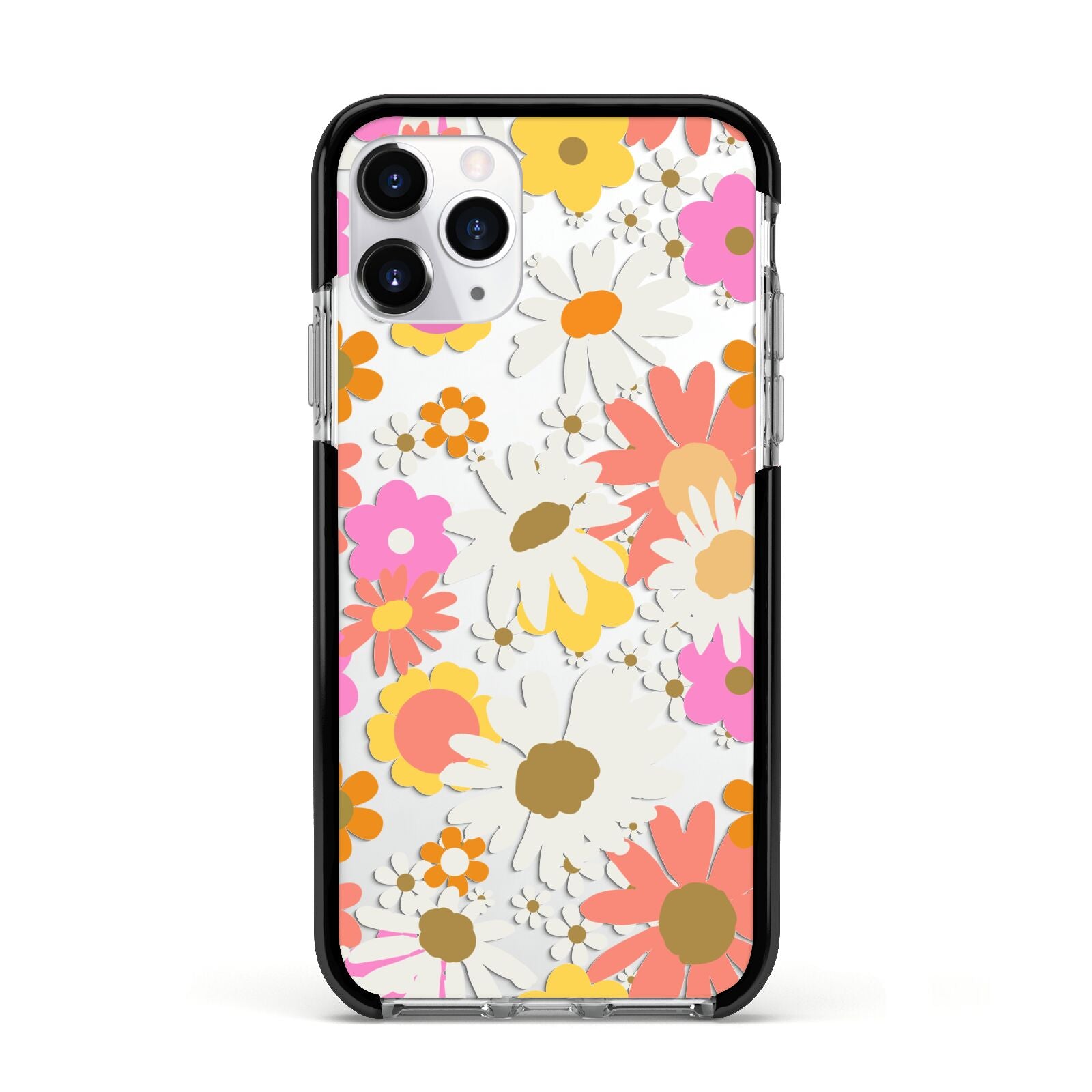 Seventies Floral Apple iPhone 11 Pro in Silver with Black Impact Case
