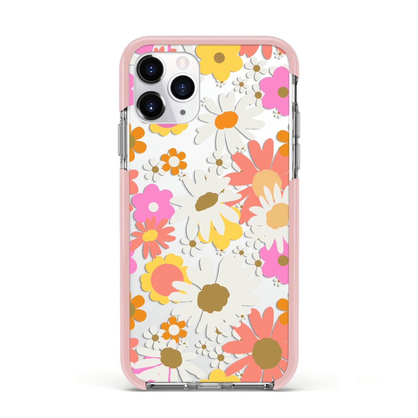 Seventies Floral Apple iPhone 11 Pro in Silver with Pink Impact Case
