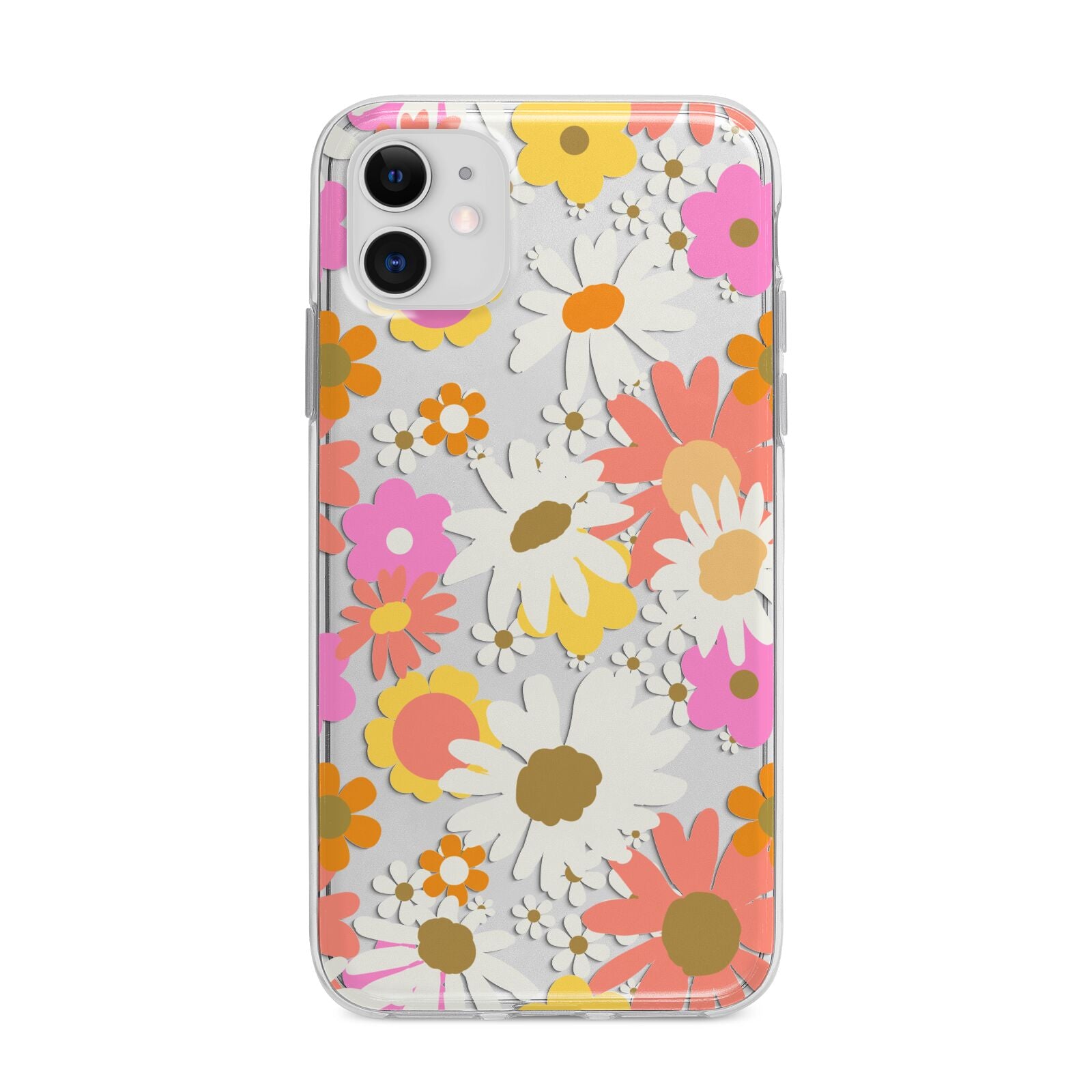 Seventies Floral Apple iPhone 11 in White with Bumper Case