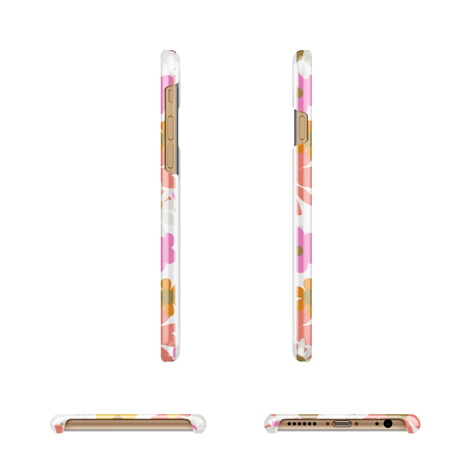 Seventies Floral Apple iPhone 6 3D Wrap Snap Case Angled Images