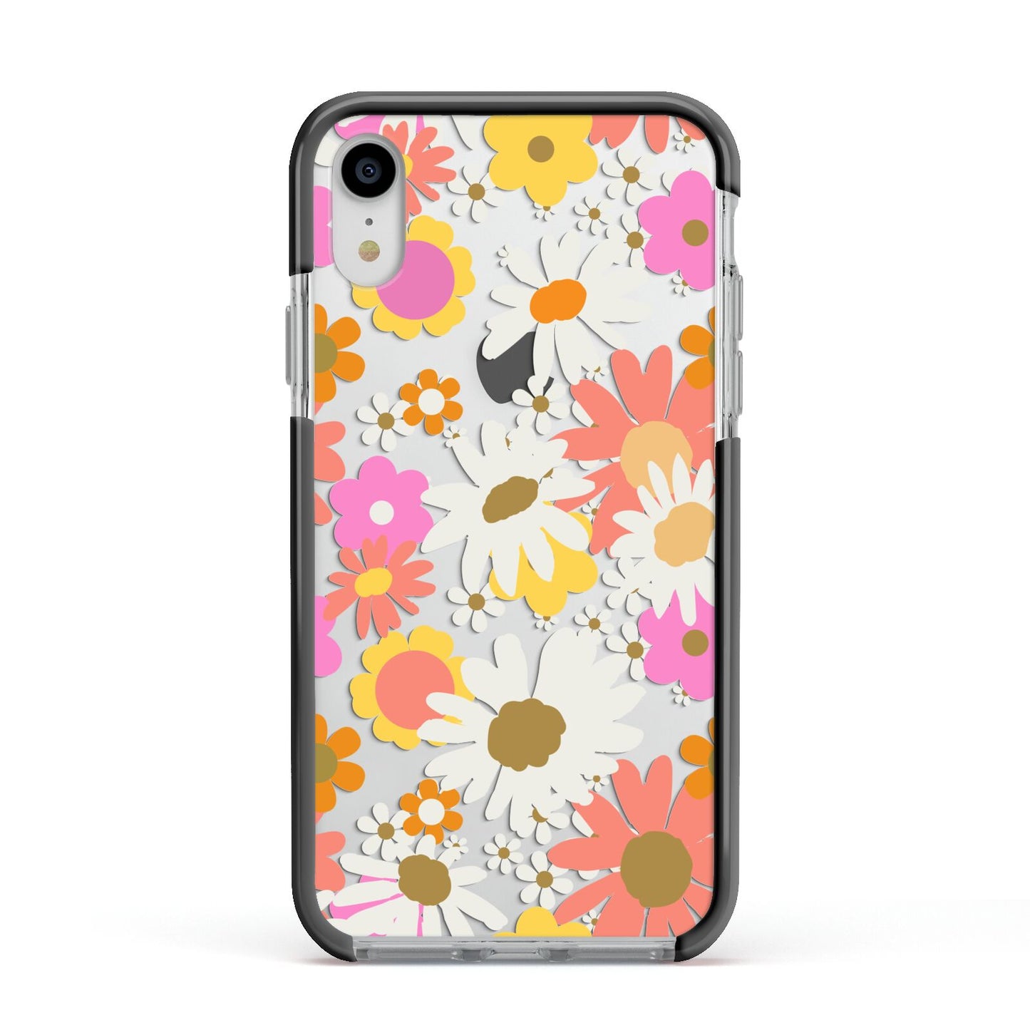 Seventies Floral Apple iPhone XR Impact Case Black Edge on Silver Phone