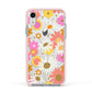 Seventies Floral Apple iPhone XR Impact Case Pink Edge on Silver Phone