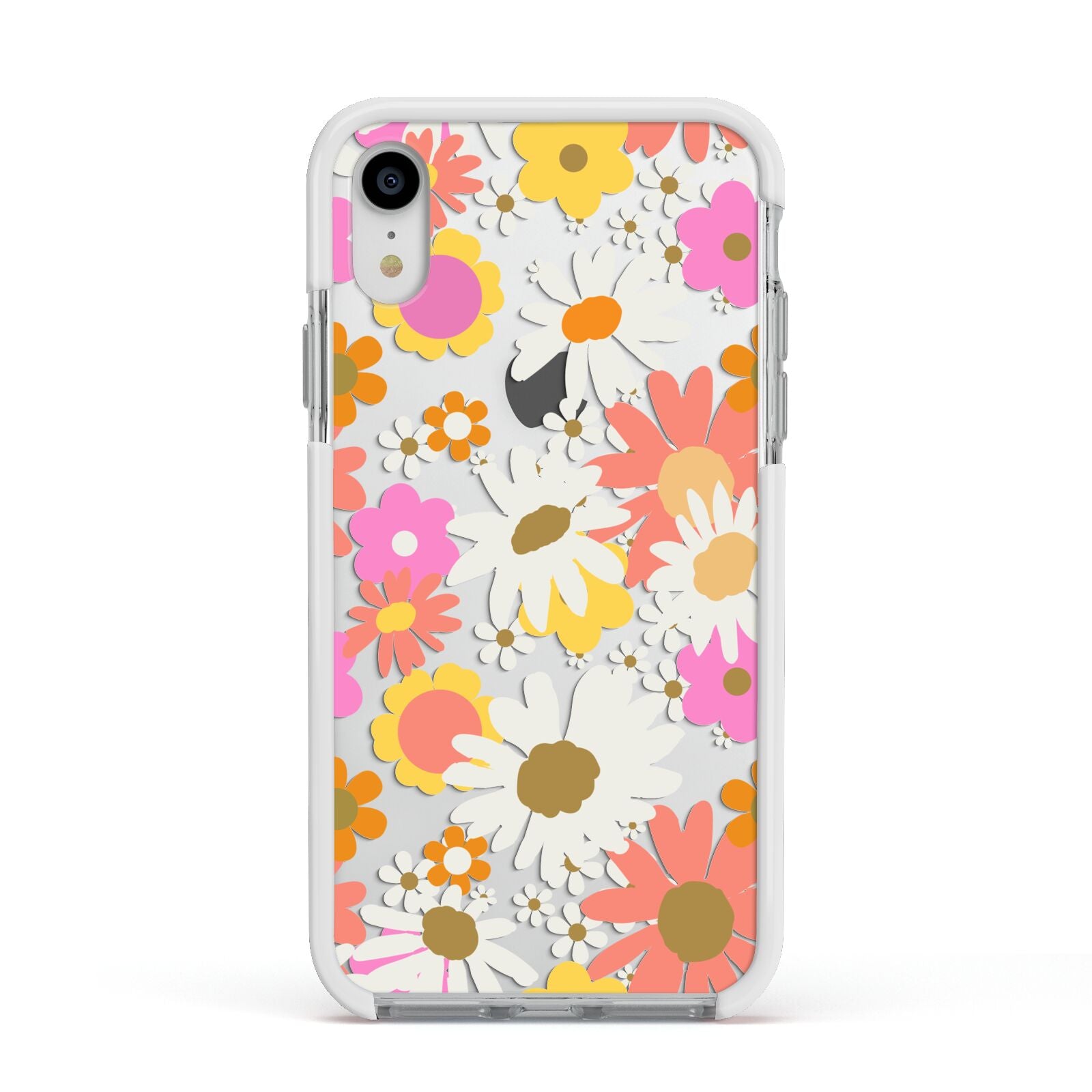 Seventies Floral Apple iPhone XR Impact Case White Edge on Silver Phone
