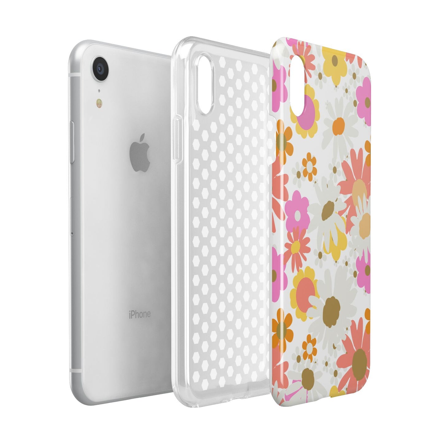 Seventies Floral Apple iPhone XR White 3D Tough Case Expanded view
