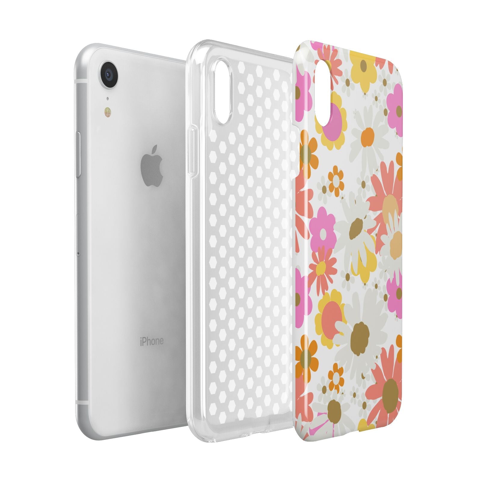 Seventies Floral Apple iPhone XR White 3D Tough Case Expanded view