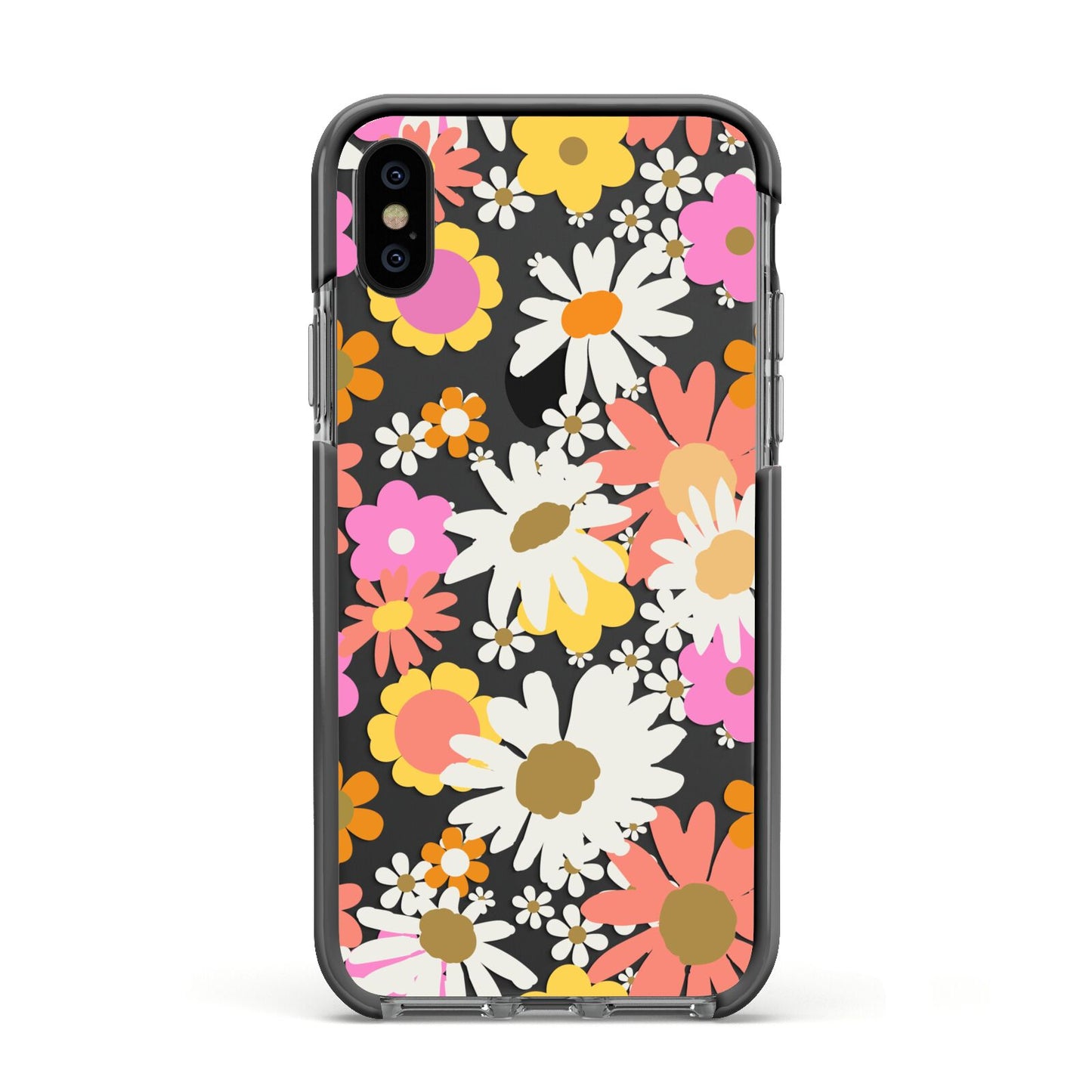 Seventies Floral Apple iPhone Xs Impact Case Black Edge on Black Phone