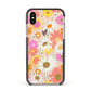 Seventies Floral Apple iPhone Xs Impact Case Black Edge on Gold Phone