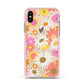 Seventies Floral Apple iPhone Xs Impact Case Pink Edge on Gold Phone