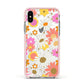Seventies Floral Apple iPhone Xs Impact Case Pink Edge on Silver Phone