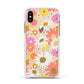 Seventies Floral Apple iPhone Xs Impact Case White Edge on Gold Phone