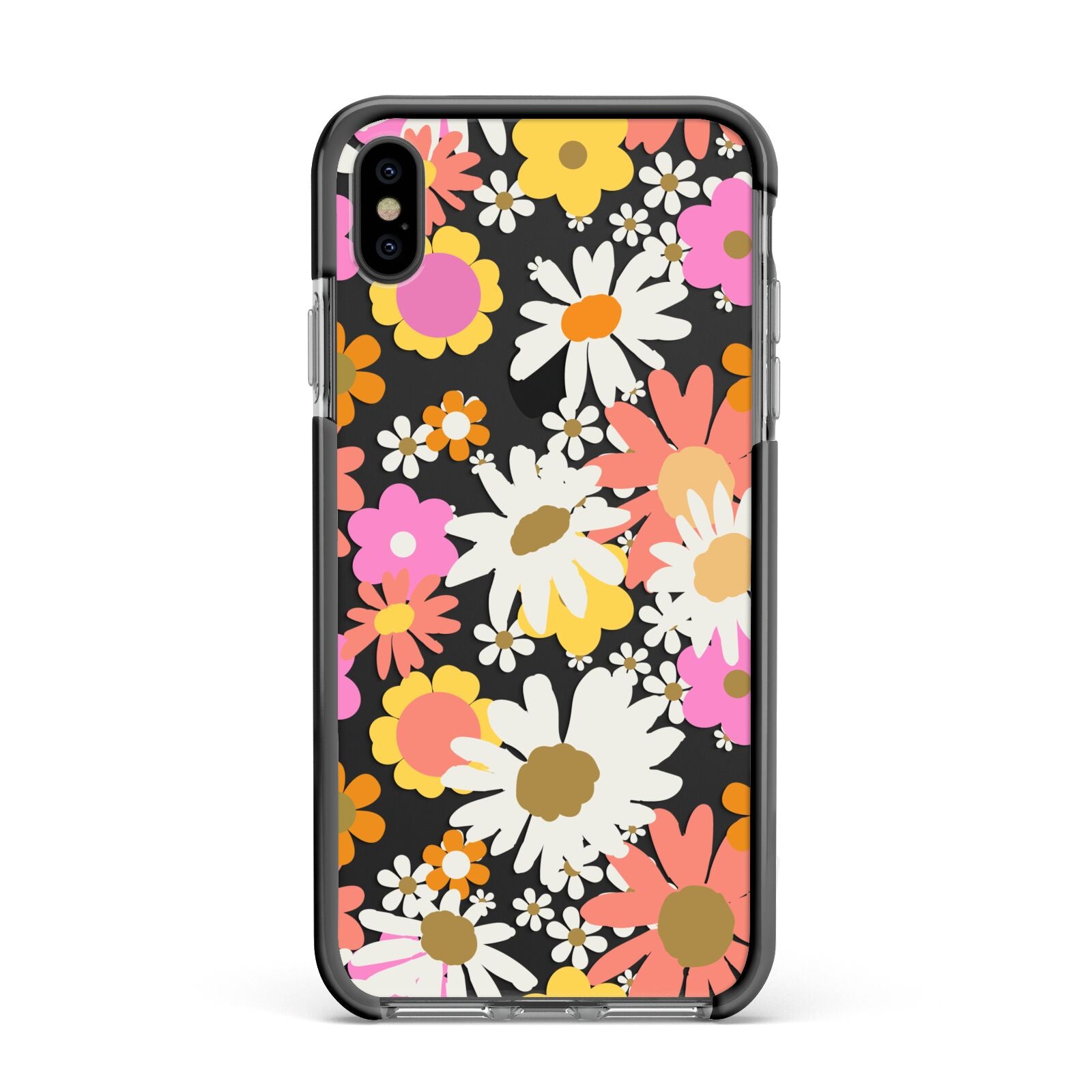 Seventies Floral Apple iPhone Xs Max Impact Case Black Edge on Black Phone