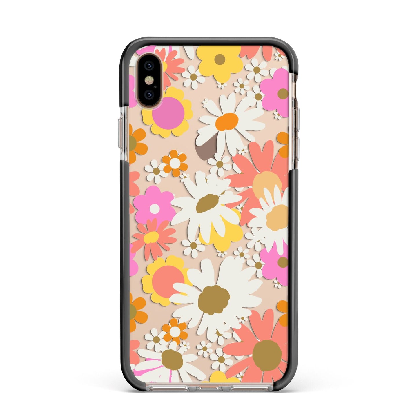 Seventies Floral Apple iPhone Xs Max Impact Case Black Edge on Gold Phone