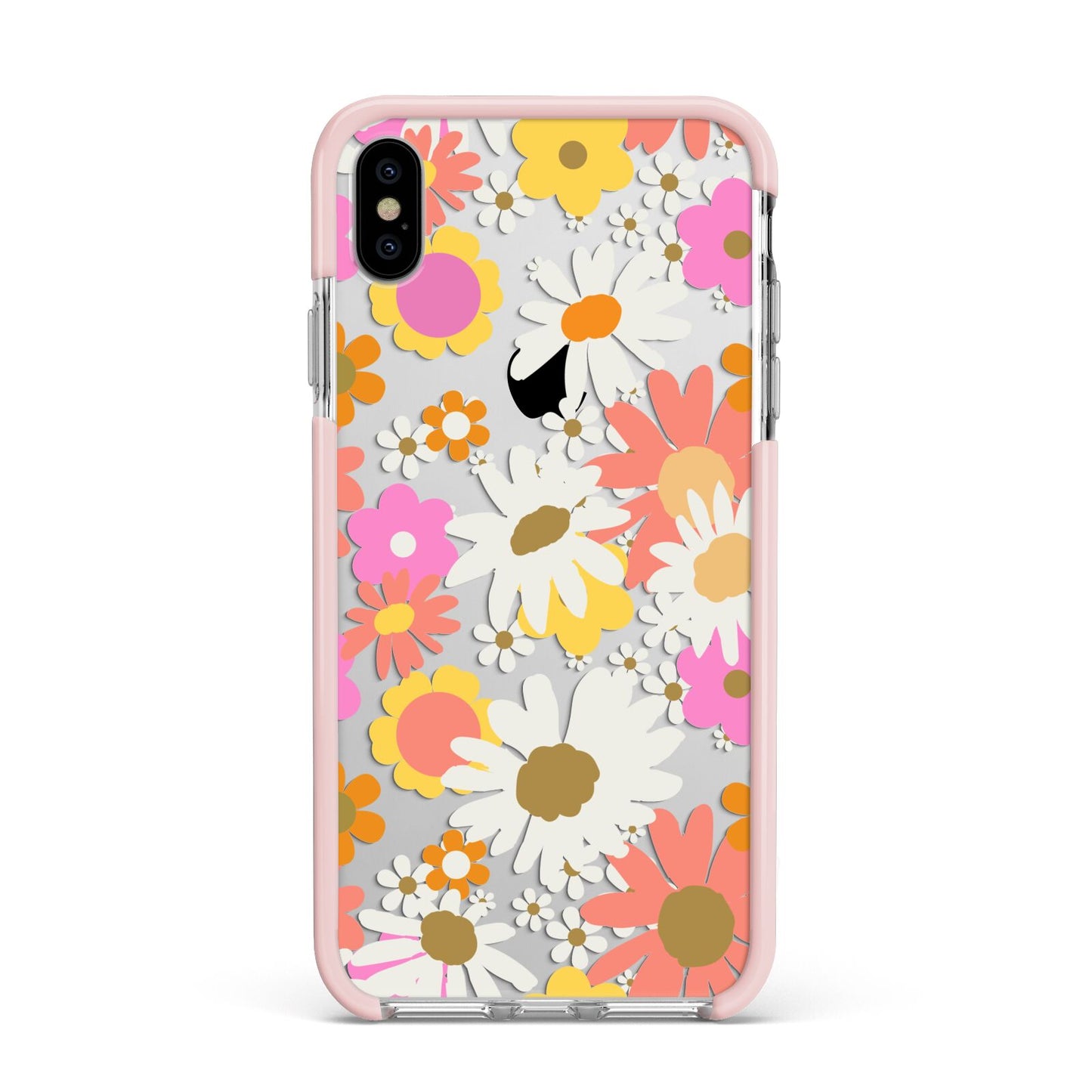 Seventies Floral Apple iPhone Xs Max Impact Case Pink Edge on Silver Phone
