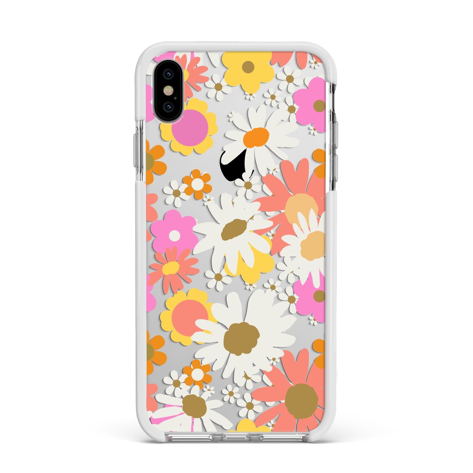 Seventies Floral Apple iPhone Xs Max Impact Case White Edge on Silver Phone