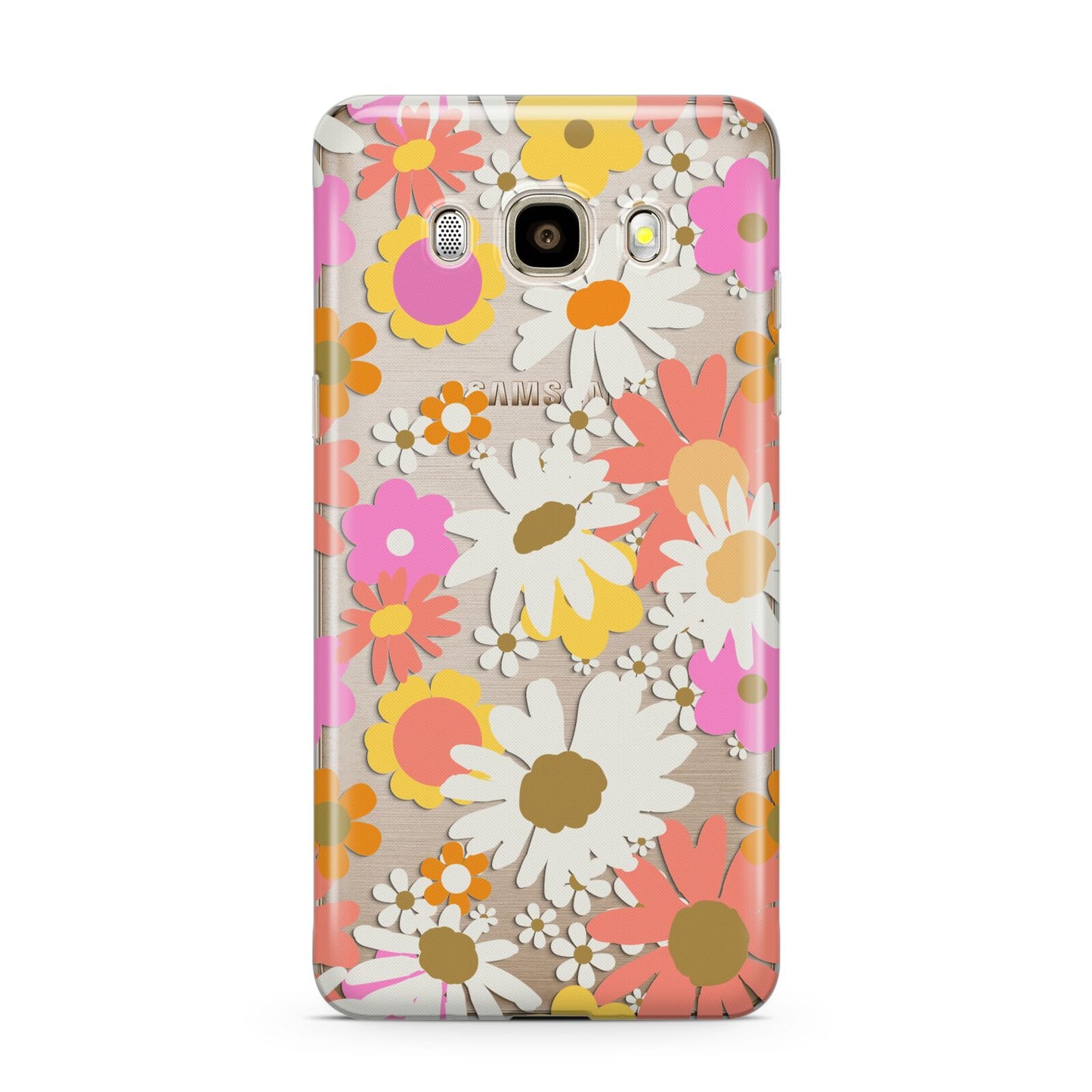 Seventies Floral Samsung Galaxy J7 2016 Case on gold phone