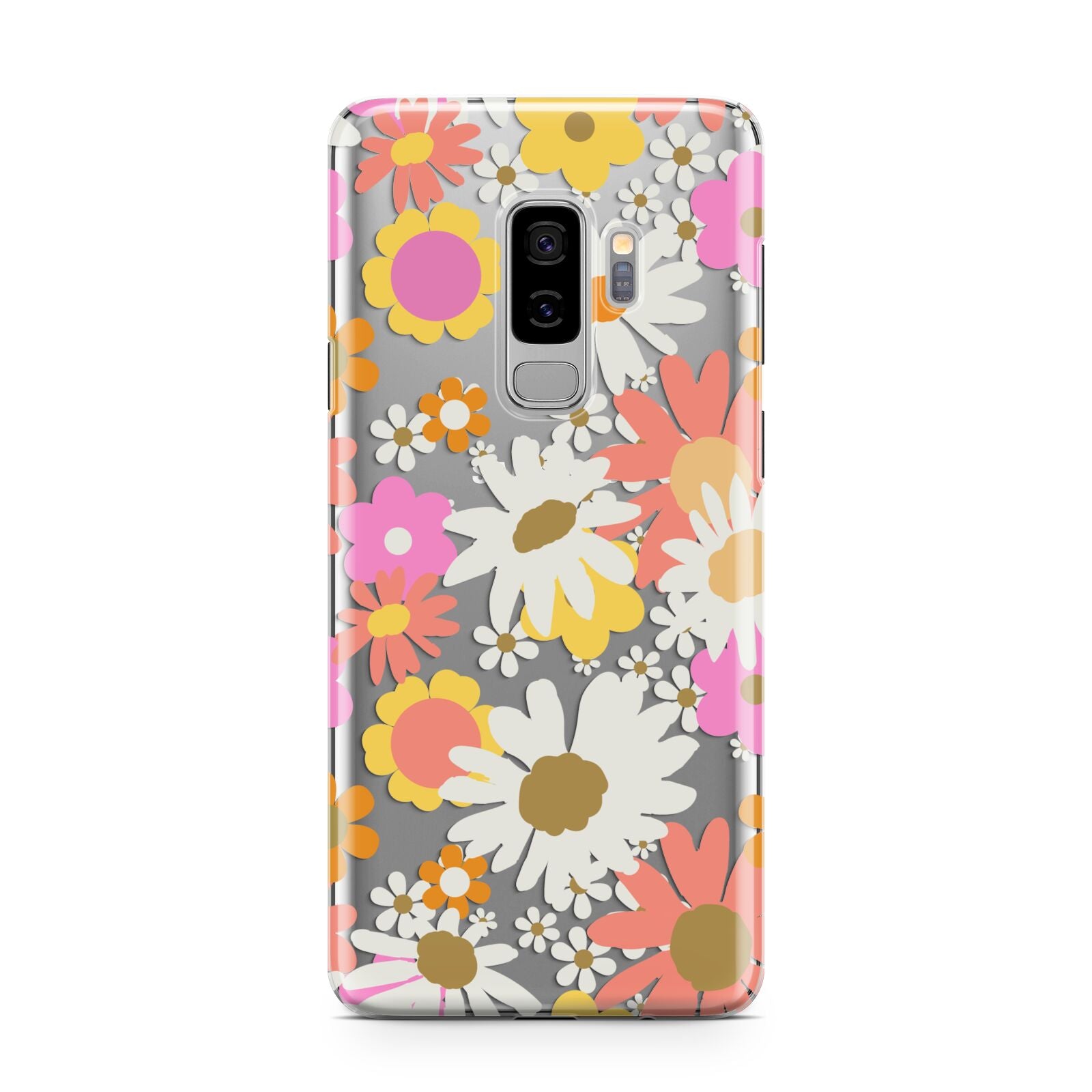 Seventies Floral Samsung Galaxy S9 Plus Case on Silver phone