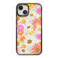 Seventies Floral iPhone 13 Black Impact Case on Silver phone