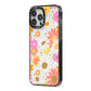 Seventies Floral iPhone 13 Pro Max Black Impact Case Side Angle on Silver phone