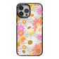 Seventies Floral iPhone 13 Pro Max Black Impact Case on Silver phone