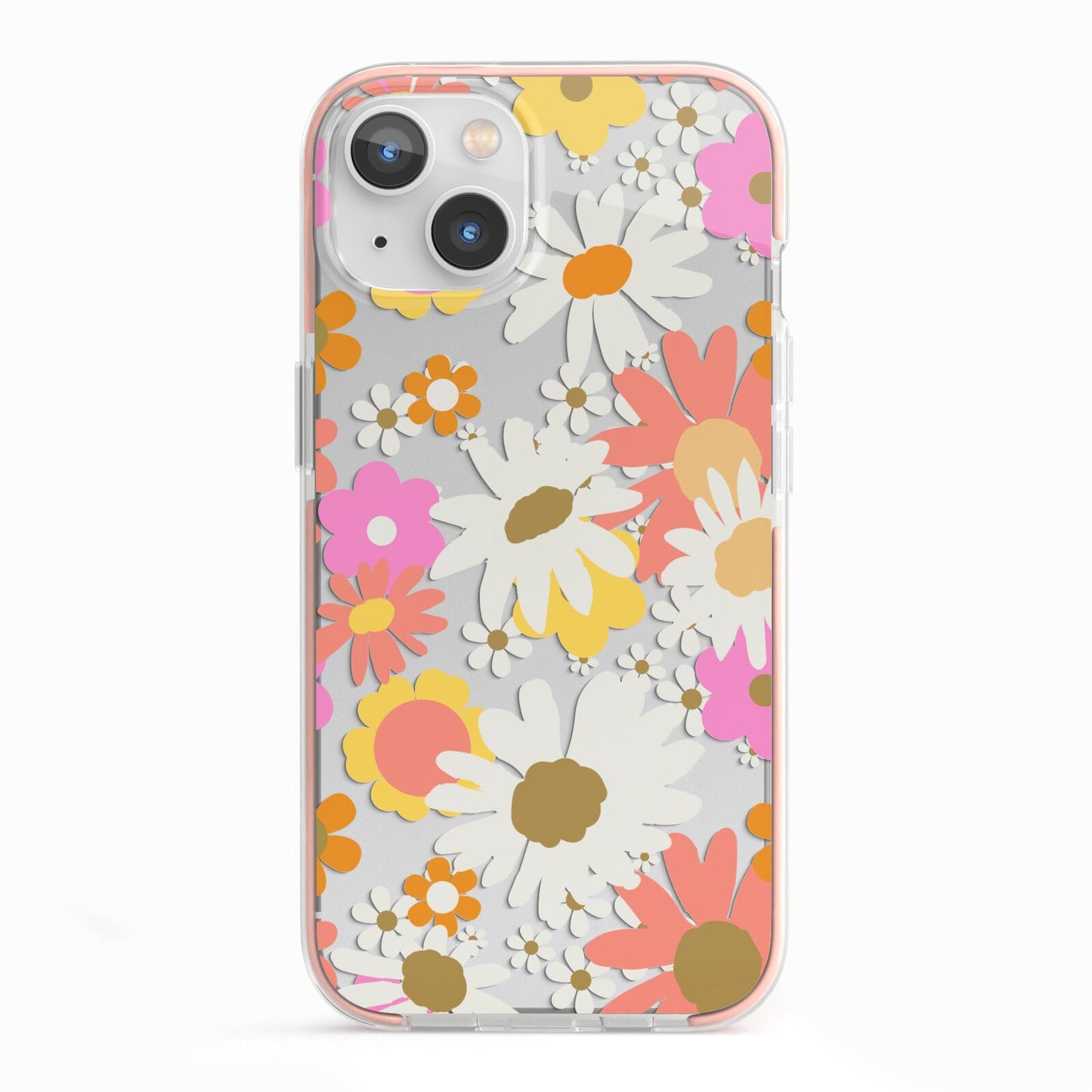 Seventies Floral iPhone 13 TPU Impact Case with Pink Edges