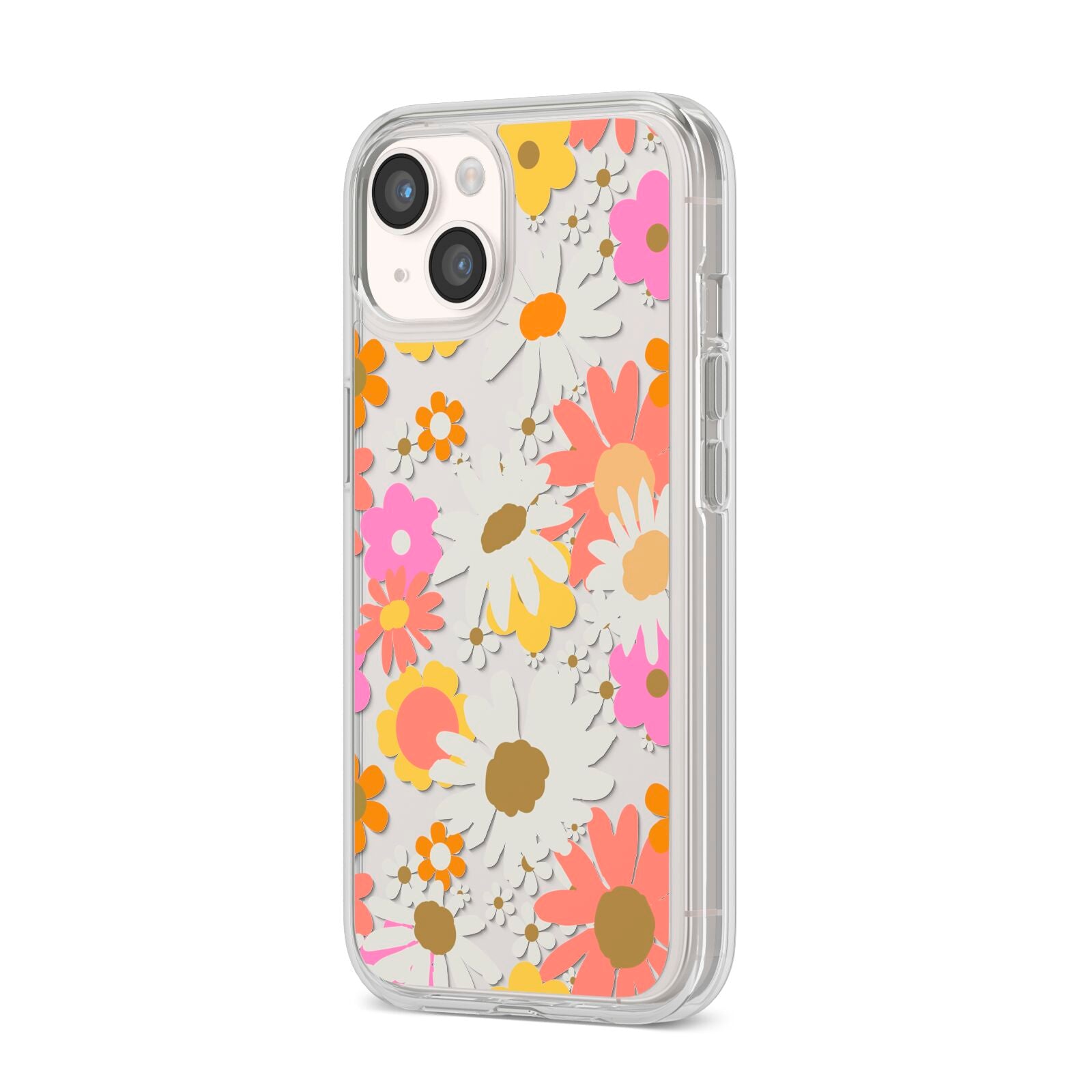 Seventies Floral iPhone 14 Clear Tough Case Starlight Angled Image