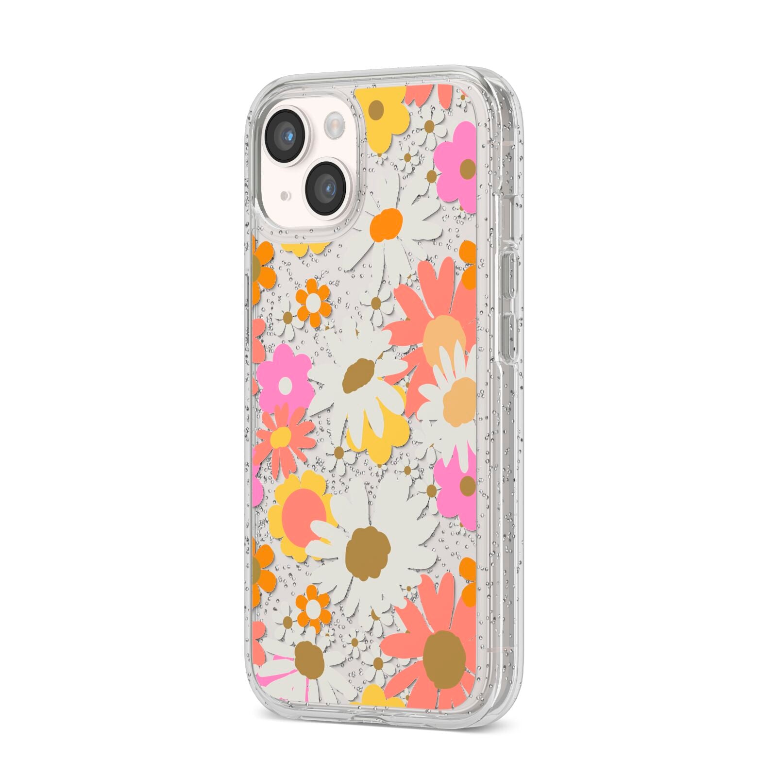 Seventies Floral iPhone 14 Glitter Tough Case Starlight Angled Image