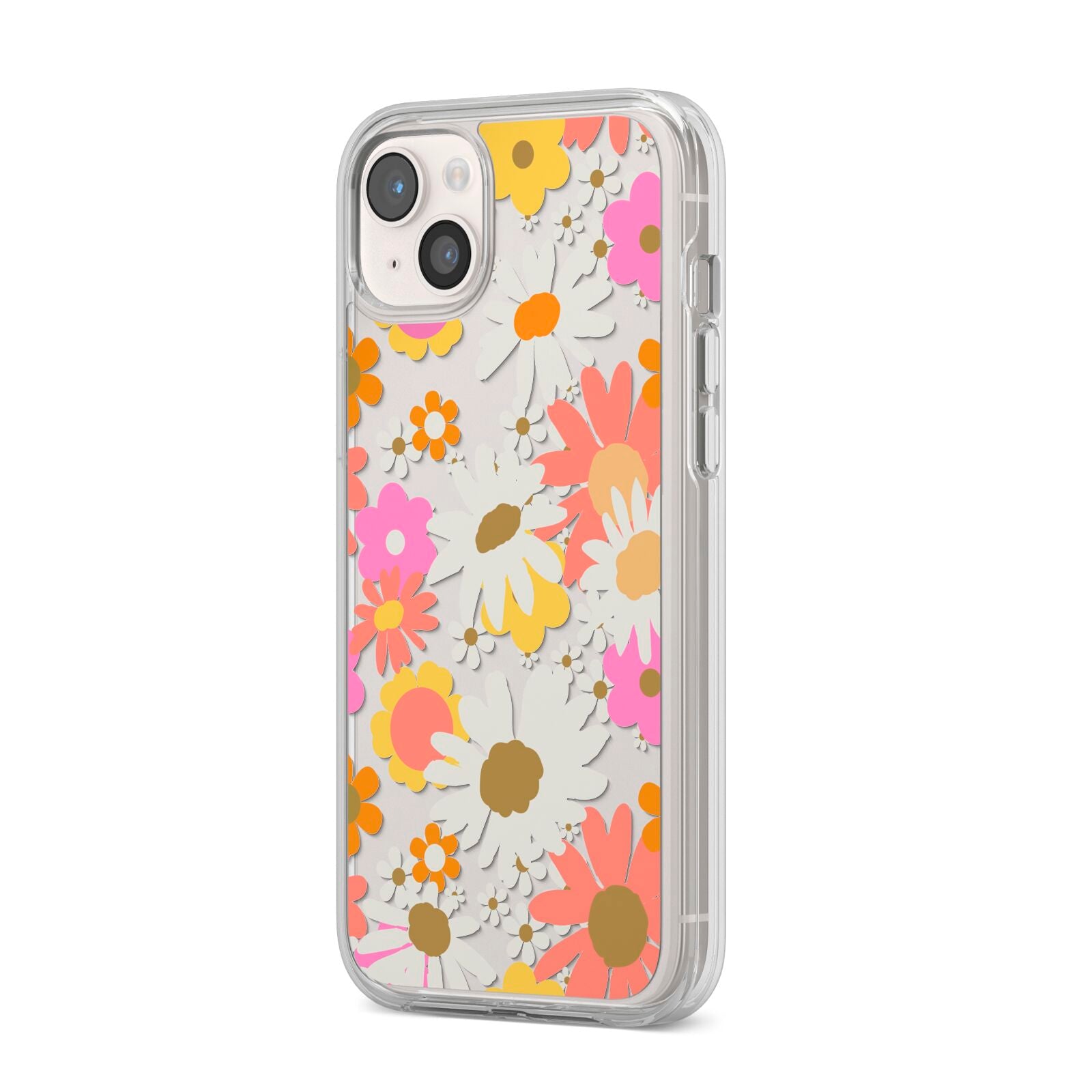Seventies Floral iPhone 14 Plus Clear Tough Case Starlight Angled Image