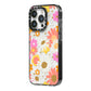 Seventies Floral iPhone 14 Pro Black Impact Case Side Angle on Silver phone