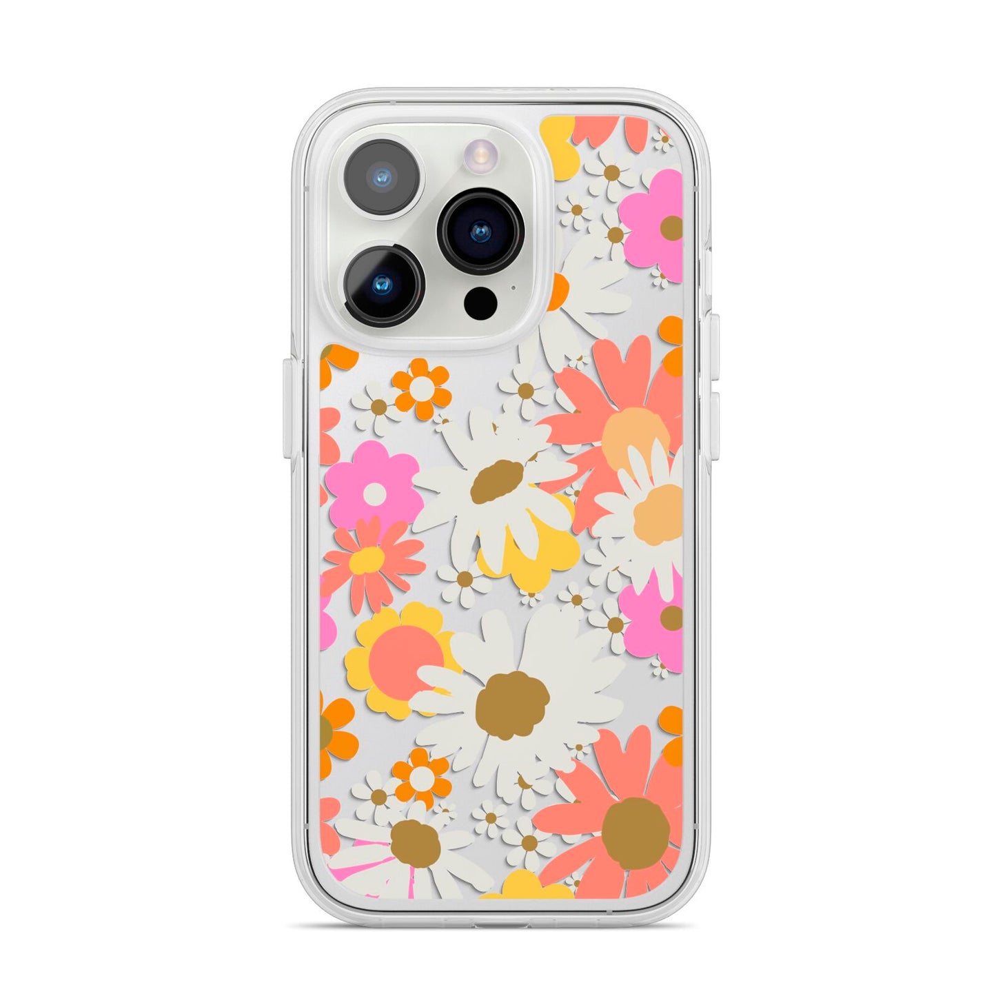 Seventies Floral iPhone 14 Pro Clear Tough Case Silver