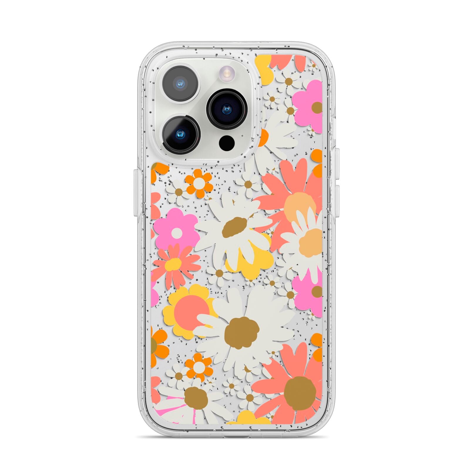 Seventies Floral iPhone 14 Pro Glitter Tough Case Silver